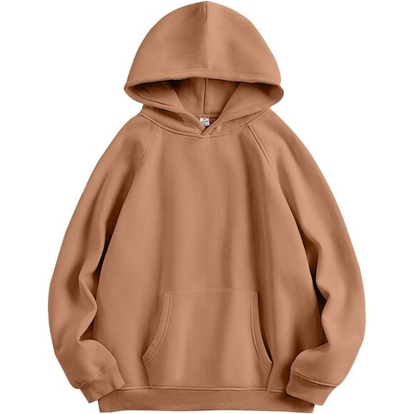 Women Light Brown Hoodies Oversized Fleece Long Sleeve Comfy Casual Sweatshirts - Picture 1 of 9